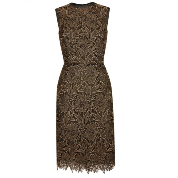 ESCADA “Doniss” Embroidered Overlay Gold & Black Dress -Size 32/XS - Picture 1 of 15
